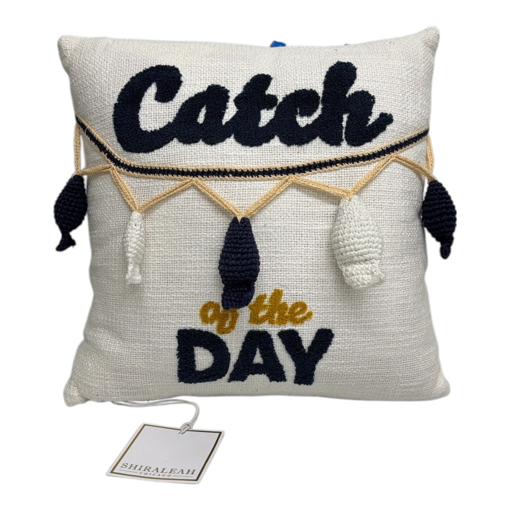 Shiraleah Chicago Catch of the Day Fish Lake Fishing Decorative Pillow 14x14 NWT